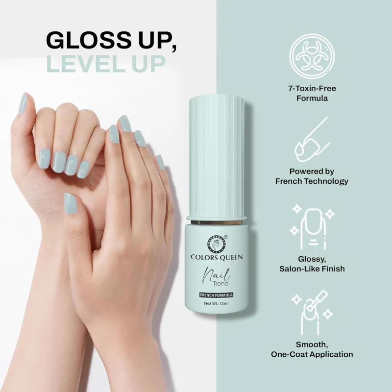 Colors Queen Nail Trend Glossy Nail Polish | Chip Resisting & Quick Drying Nail Paint with High Shine | 7 Toxin Free Formula | Vegan & Cruelty Free | Long Lasting & Vibrant Nail Paint for Women (Open Sky, 13ml) thumbnail 3